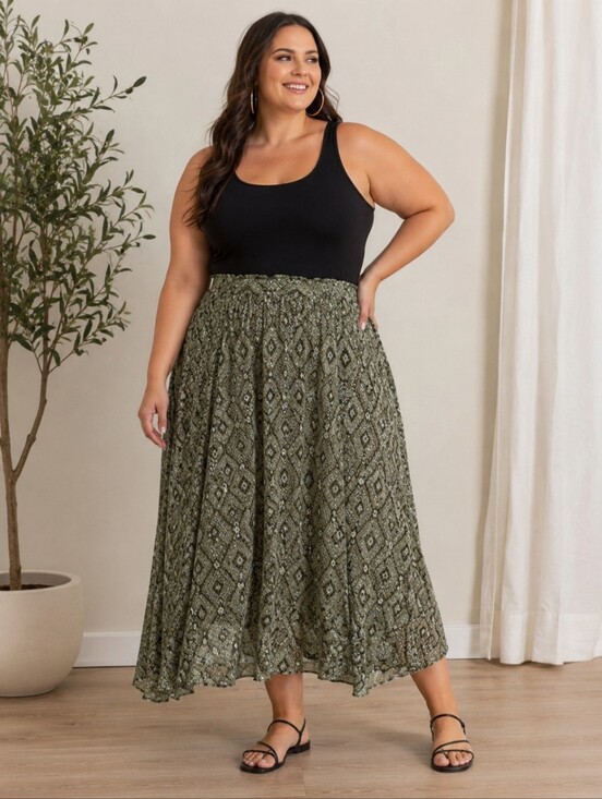 torrid Dresses & Skirts - Torrid Boho Maxi Skirt | Olive Green Geometric Print | Size Large